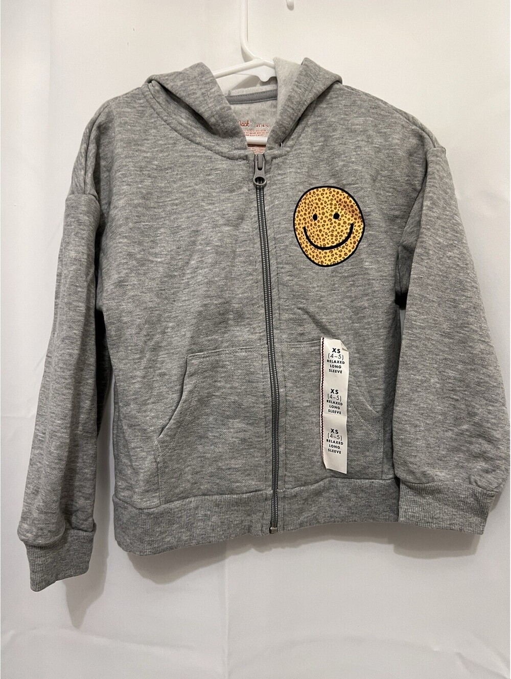 Cat & Jack Girls XS 4/5 Cheetah Smiley Face Full-Zip Fleece Hoodie New